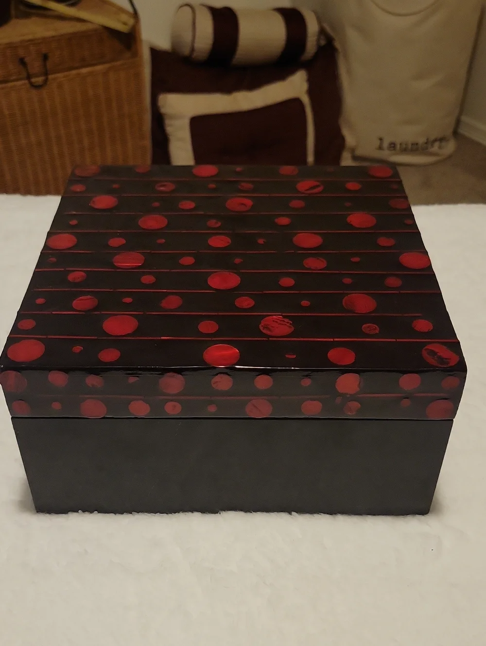 Decorative Black Gift Box with Red Polka Dot Lid - Home Party Supplies